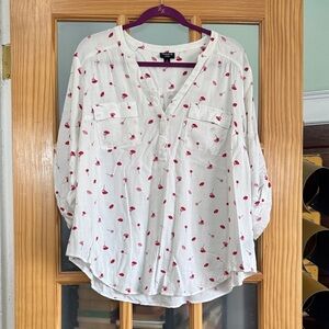 Torrid White Blouse with Red Floral Pattern